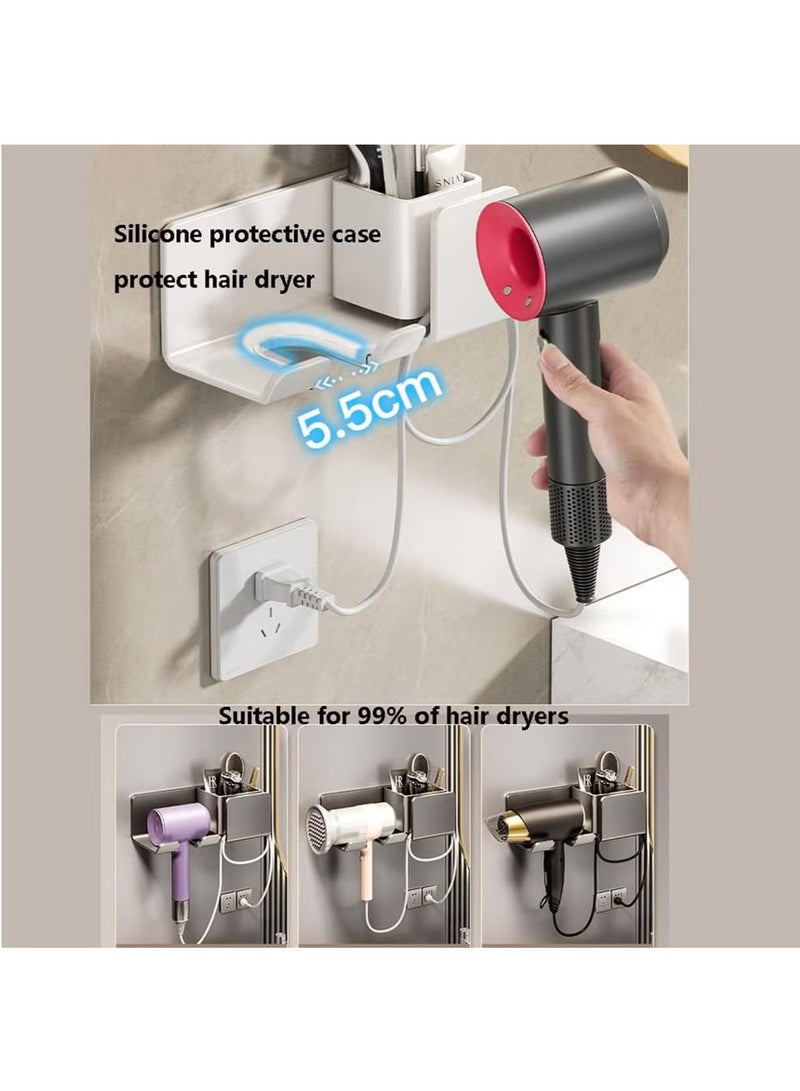 YelaJoy White Self-Adhesive Hair Dryer Holder - Wall Mounted Blow Dryer Stand Station, No-Drill Storage Rack for Vanity, Dressing Table & Bathroom, Fits Most Hairdryers - Image 2